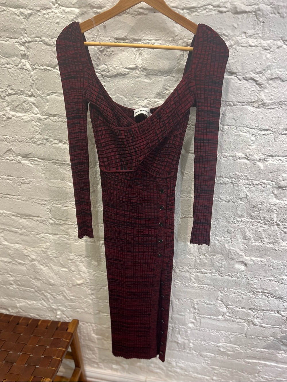Self-Portrait Burgundy Ribbed Knit Dress